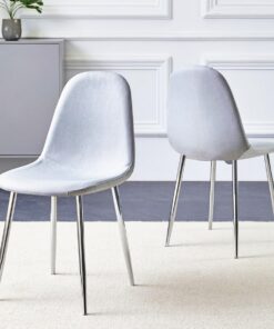 Hallowood Furniture Cullompton - Juego de 2 sillas de comedor con patas plateadas, modernas y elegantes sillas de comedor color gris claro con respaldo sólido en tapicería de tela para el hogar