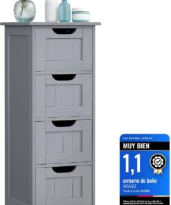 VASAGLE Armario de Baño, Armario de Almacenamiento de Pie, con 4 Cajones, 30 x 30 x 82 cm, para Baño, Sala de Estar, Comedor, Cocina, Estilo Moderno, Gris Místico LHC040P36
