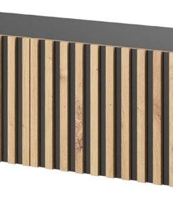 Selsey Telire - Mueble de TV Colgante - Negro con Frente de Listones de Roble Artisan - 175 cm
