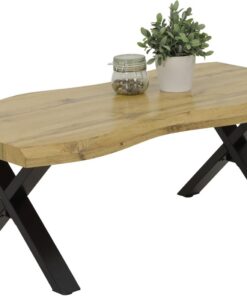 Hela Tische, GERD - Mesa de Centro (Estructura en X, Metal Negro, Tablero de Panal de Abeja con Revestimiento de Melamina, decoración de Roble Salvaje, 110 X 60 cm)