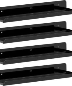 Lifewit Estanterías flotantes, Juego de 4, Acrílico Negro de 15'', Sirve para Libros/vinilos/Fotos/Imágenes, Sala de Estar, baño, Cocina - Almacenamiento y organización