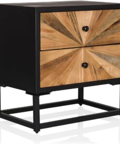 Mesita de Noche con cajones SANTJAGO Black Sun S Mesita Auxiliar de Madera Maciza de Abeto, mesita de Noche para Dormitorio salón