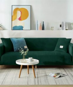 Funda de terciopelo elástico para sofá de 3 plazas, color verde oscuro, funda protectora decorativa para sillón y sofá, ajuste elástico, uso para las cuatro estaciones, fácil de limpiar