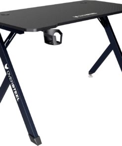 Oversteel - Vitallium Mesa Gaming 120x60x75 cm, Superficie de Fibra de Carbono, Ergonómica, Soporte para Vasos y Auriculares, Escritorio de Ordenador, Negro