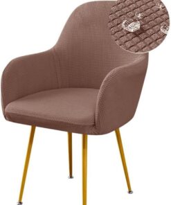 Fundas elásticas for sillas de Comedor, Impermeables, de Jacquard, con Respaldo Curvo y reposabrazos, Funda for sillón Giratorio de tocador(Light Brown,6 PCS)