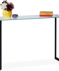 Relaxdays Consola Recibidor Cristal, Mueble de Entrada Estrecho, 75 x 110 x 35 cm, Mesa Auxiliar, Pasillo y Salón, Negro