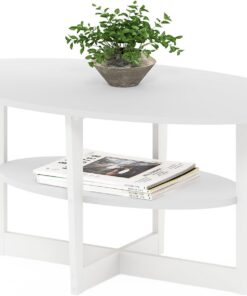 Furinno Jaya Mesa de Centro Ovalada, Engineered Wood, Blanco, 1 Paquete