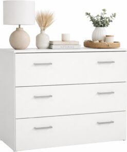 Cómoda Duero White con 3 Cajones, Cajonera Dormitorio,Color Blanco 75 x 36 x 70 cm