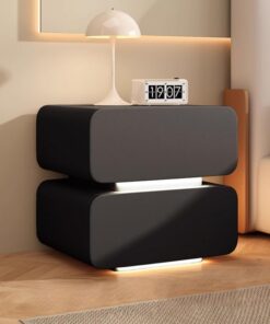 Mesita De Noche Moderna De Madera Maciza De 50 Cm De Ancho con 2 Cajones, Ideal para Dormitorio, Sala De Estar Y Oficina.(Black,L40cm/15.7in-2)