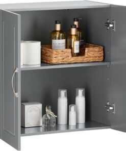 SoBuy Mueble de Baño para Colgar con 2 Puertas 60 x 30 x 60 cm Gris | Armario de Pared con Estantes Ajustables, Armario Suspendido Impermeable para Baño, Cocina o Lavadero, FRG231-DG
