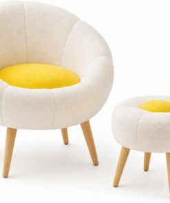 Elegante Juego de sillas y mesas auxiliares (2 Piezas), Blanco y Amarillo, 100% melamina, Espuma Supersuave, Salas de Estar Modernas y rincones de Lectura