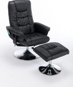 Sillón reclinable con reposapiés otomano y tapizado en PU de 5 Puntos en Negro, Ideal para Sala de Estar y Dormitorio