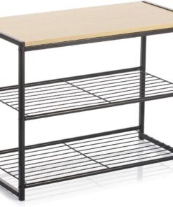 Mueble Auxiliar Acero y Moa de Hierro 60 x 30 x 44,5cm | Madera, Hierro, 60 x 30 x 44,5cm