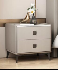 Mesita de Noche con Cajón, Losa de Roca Mesa Auxiliar, Cómoda de Noche Pequeña, Mesita Noche Moderna de Madera, Acabado en Cuero de Microfibra, for Sala de Estar, Dormitorio (Color : Light