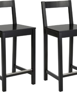 Amazon Basics Juego de 2 taburetes de cocina de madera maciza negra, taburete de bar con respaldo, silla de comedor, fácil montaje, moderno, 88 cm de alto