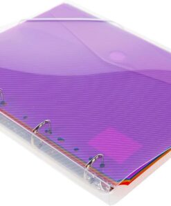 Grafoplas - Carpeta de Anillas, A4, con 6 Sobres de 11 Taladros Multicolor Cubiertas Transparente con Rayado, Cierre de Goma Elástica, 4 Argollas MIxtas de 25mm (Forma D), Muy Ligera