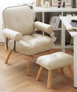 Cómodo sillón reclinable con reposapiés para Sala de Estar, sofá Individual con Patas de Madera Maciza, Silla de Lectura Ideal para Oficina o balcón, Color Beige