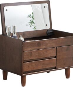 Tocador multifuncional de madera maciza con cajones y espejo reversible, ideal para dormitorios pequeños y espacios de tatami