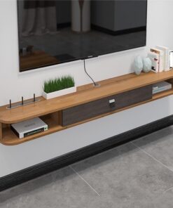 Moderno Mueble Flotante para TV, Consola Multimedia de Pared con Organizador de Cables y Puertas abatibles, Elegante Mueble para TV de Sala, Color marrón, 100 x 23 x 16 cm