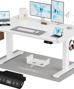 Homall Escritorio de Altura Regulable de 120 x 70 cm con Puerto de Carga USB-A, Escritorio eléctrico con Bandeja de gestión de Cables, Escritorio de pie con 3 Funciones de Memoria, Escritorio para