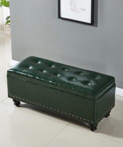 Taburete para Almacenaje Banco de Almacenamiento de Cuero con Cojín Banco Dormitorio Baúl de Almacenaje con Patas de Madera Banco de Entrada Reposapiés Banqueta Tapizado