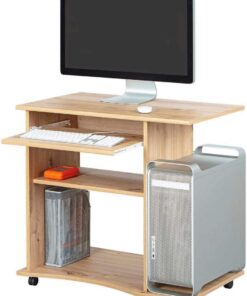 Inter Link - Escritorio - Mesa portatil - Mesa de ordenador - Sobre ruedas - Cajon extensible - Mini escritorio - Laminado - 80 x 50 x 75cm - Reproduccion artesanal roble - Addu
