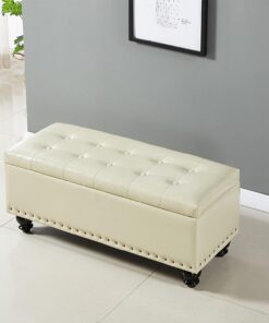Taburete para Almacenaje Banco de Almacenamiento de Cuero con Cojín Banco Dormitorio Baúl de Almacenaje con Patas de Madera Banco de Entrada Reposapiés Banqueta Tapizado