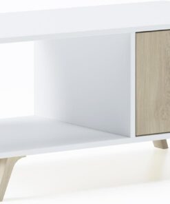 Skraut Home | Mesa de Centro | 45 x 92 x 50 cm | Mesa Baja Ideal para Salón o Comedor | Modelo Wind | Madera Resistente | Mueble Auxiliar | Acabado Blanco/Roble