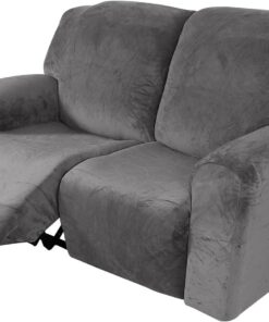 ele ELEOPTION Funda de Sillón Reclinable Relax, Funda de Sillón Extensible de Terciopelo, Funda de Sillón de Masaje Lavable en Casa, Protector de Sillón Reclinable - 2 Plaza (6 Piezas), Gris