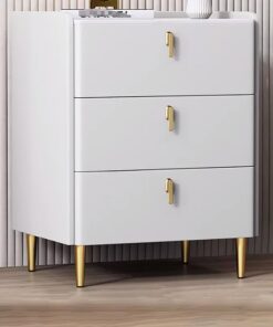 Mesitas De Noche Modernas De Cuero Para Dormitorio, Mesitas De Noche De Madera Con 3 Cajones De Gran Capacidad, Adecuadas Para Sala De Estar, Dormitorio, Oficina (Blanco, 50X40X62CM)