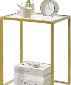 YMYNY Mesas de Café, Mesa Auxiliar, Mesita de Noche, Mesita de Teléfono, Mesas de Centro Pequeñas, Adecuada para Pasillos de Oficinas, Salas de Estar, 38×28×56CM Dorado HGD002G