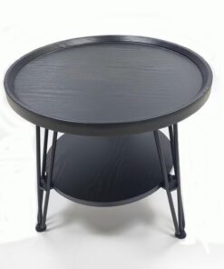 Mesa de Centro Redonda de 2 Niveles Negro, 50 x 60 cm (Ø x H) | Mesa Auxiliar de Madera para Salón, Tamaño de la Mesa Auxiliar