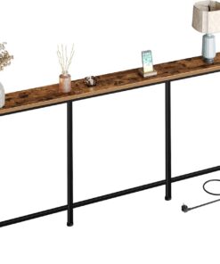 CHOEZON Consola de 200 cm, Mesa de Entrada con Base de Carga, Mesa de Sofá Larga y Estrecha con 2 Tomas Estándar y 2 Puertos USB, para Recibidor, Salón, Marrón Vintage y Negro DTXG20CBF
