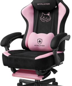 GTPLAYER Linda Silla de Gaming con Tela de Terciopelo, Silla de Gaming, Silla ergonómica de Oficina, Silla Gamer, con Orejas de Gato, Espuma viscoelástica y reposapiés, 150 kg, Color Rosa