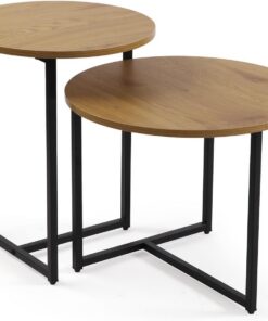 Versa Set Mesas de Centro Niko Black, Estilo Moderno, 40x48x48 cm, Metal y Madera, Negro