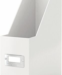 Leitz 60470001 - Revistero Click & Store WOW, 77% Cartón Reciclado, con Portaetiquetas, Plegable, Superficie Laminada, Capacidad 800 Hojas de Papel A4 (80 g/m²), 103x330x253mm, Color Blanco
