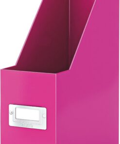 Leitz 60470023 - Revistero Click & Store WOW, 77% Cartón Reciclado, con Portaetiquetas, Plegable, Superficie Laminada, Capacidad 800 Hojas de Papel A4 (80 g/m²), 103x330x253mm, Color Fucsia