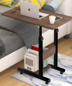 BAKAJI Escritorio Mesa de Trabajo Porta PC Ordenador Altura Regulable Mesa sofá con Tablero y Estante Inferior de Madera MDF Estructura Metal diseño Moderno 60 x 40 x 86 cm (Nogal)