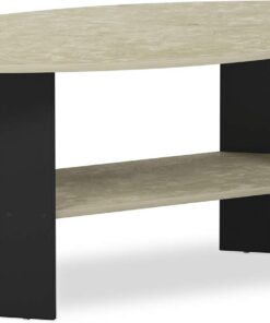 Furinno Mesa de Café Diseño Sencillo, Mármol Sintético Crema/Negro