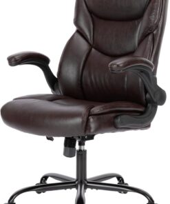 NEWBULIG Silla de Oficina ergonómica de Piel sintética con reposabrazos abatibles, Respaldo Alto, Silla de Oficina de Altura Ajustable, Silla de Ordenador ergonómica, Silla de Trabajo giratoria,