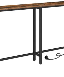 HOOBRO Mesa de Consola Estrecha con Toma de Corriente y Puerto USB, Mesa de Entrada con Estación de Carga, Mesa de Sofá, Mesa Auxiliar, para Entrada, Pasillo, Sala de Estar, Marrón Rústico EBF165CXG01