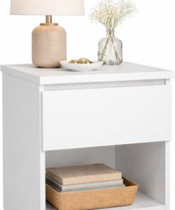 WELL HOME MOBILIARIO & DECORACIÓN Mesita de Noche, Mesa Auxiliar SIL Gloss White con 1 Cajón y Hueco Inferior, Color Blanco Alto Brillo, 41 x 40 x 50 cm