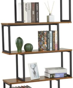 Mondeer Estantería de pie con 4 Niveles, estantería de Madera en Forma de S, diseño Industrial, 74 x 24 x 128 cm, estantería Decorativa para Plantas y Libros, salón, Dormitorio, Oficina, Color marrón