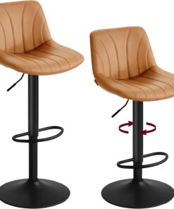 VASAGLE Taburetes de Bar, con Respaldo, Sillas de Bar de Altura Ajustable, Giro de 360°, Reposapiés de Metal, para Comedor y Cocina, PU, Juego de 2, Marrón Caramelo LJB181KN01