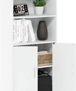 Furinno Pasir Armario de Almacenamiento con 2 estantes Abiertos y 2 Puertas, Madera de ingeniería, White, 59.9(W) x 121.4(H) x 30(D) cm
