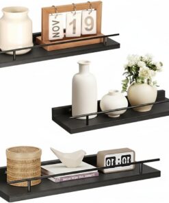 VINATO Juego de 3 Estantería Pared Madera 40x15x4.5CM para Cocina Salón Oficina y Dormitorio, Estantería de Pared, Negro