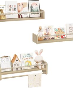 WOLTU Librería Infantil, Estantes de Pared, Estanteria Libros Infantil | Juego de 3, Estantes Pared de Madera Maciza, Baldas Flotantes para Libros, para Niños, para Habitación Infantil