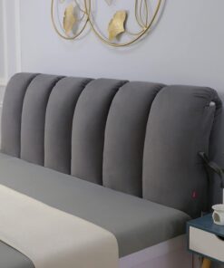 Cabecero de cama de matrimonio, funda de terciopelo acolchado anticolisión, protector de forro de madera/hierro/piel, cubierta de cabecero de cama, decoración (180 x 60 cm, gris1)