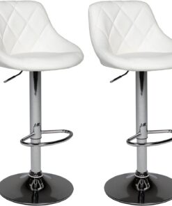 Happy Garden Juego de 2 taburetes de Bar Blancos Jasper. Silla de Cocina de diseño Moderno con Asiento Regulable en Altura, rotación de 360° y reposapiés. Taburetes con Respaldo Negro.