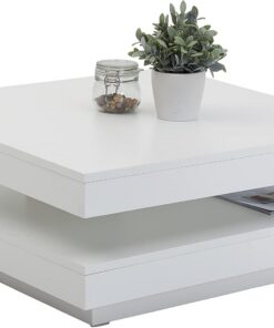 Hela Tische, Andy - Mesa de Centro, Mesa de Salón Cuadrada, Material Compuesto de Madera, Tablero Giratorio en 360°, Blanco, 67 X 67 X 35 cm